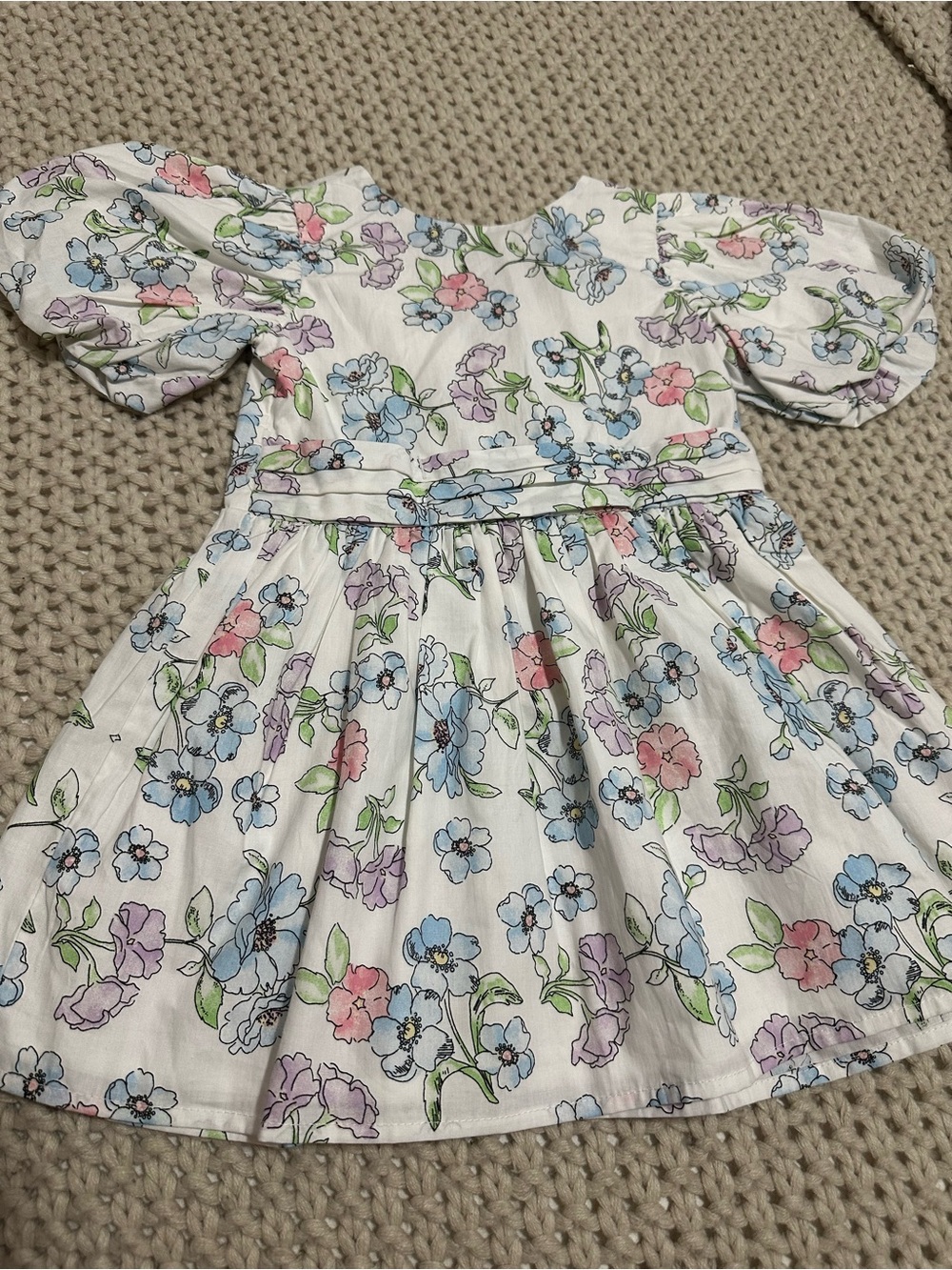 Baby Girls White Floral Puff-Sleeve Dress